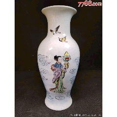 （全品）解放初1980年粉彩仙女散花仕女人物水觀音瓶高25cm