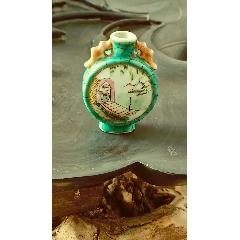 清代乾隆年制官款，铜胎珐琅彩鼻烟壶，尺寸7.7-6.5-2.2厘米，包老保真