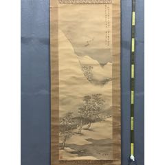 翠岳，民国时期雪景图中堂《雪山归樵图》国画书法古玩字画。绢本绫裱_