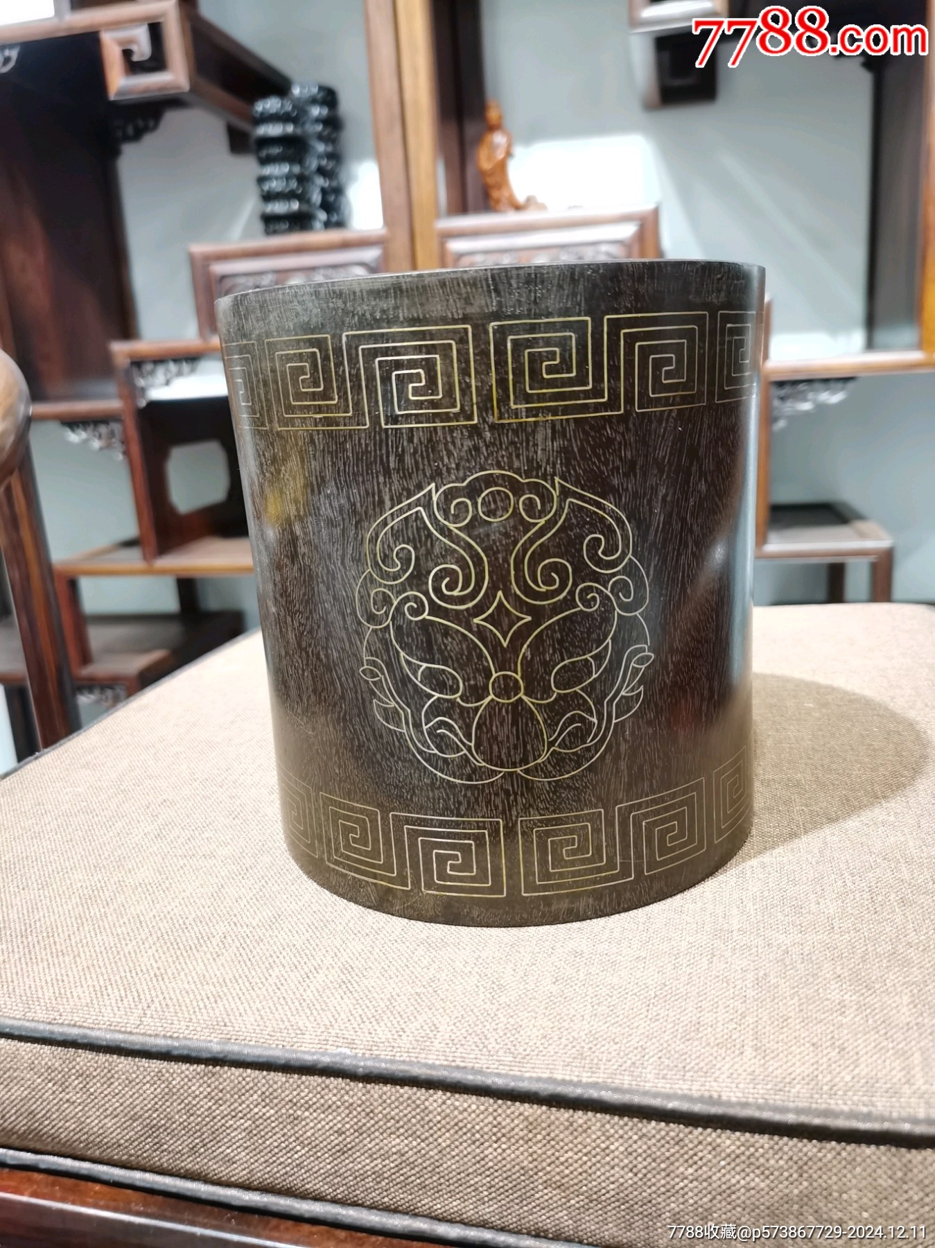 小叶紫檀嵌银丝笔筒_笔筒/笔洗/笔具_荣庭古玩杂货铺【7788旧书网】