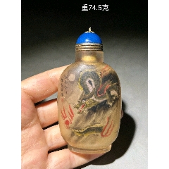中国　清時代　硝子鼻煙壺　古玩　内絵龍文　角形精密　両面龍　内絵図　蓋◯◯牙さじ 桂香谷，手绘内画雪龙鼻烟壶。_旧鼻烟壶_明镜楼阁【7788旧书网】