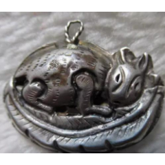 清代-麒麟童子-银牌重45g-银锁/银项链-7788红宝书