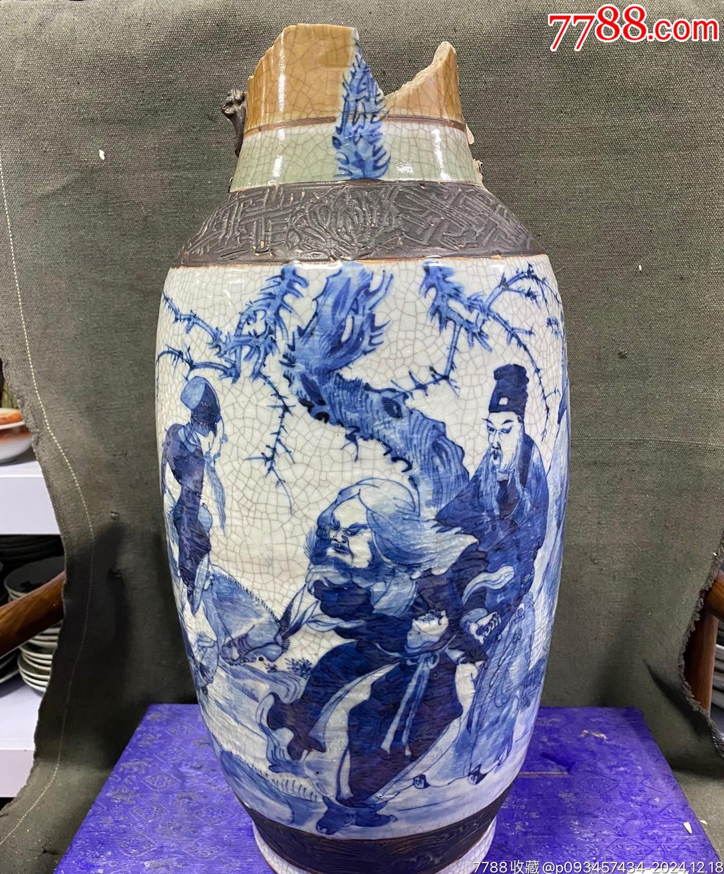 清代时期，哥窑青花故事人物大花瓶-青花瓷-7788红宝书