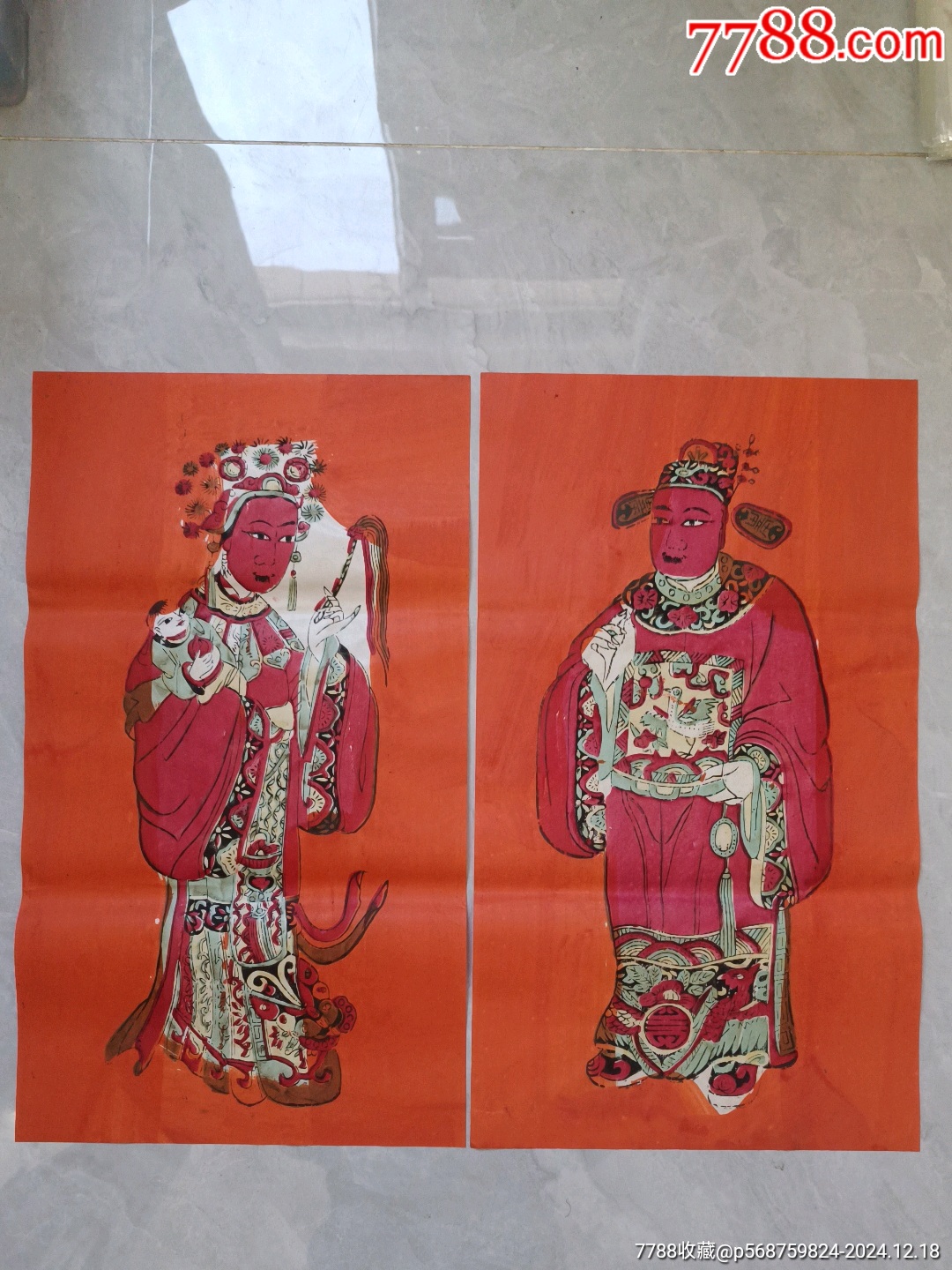 中尺寸~民国佛山木版年画状元及第天姬送子(无款红色脸)-价格:498元-se104343545-年画/宣传画-零售-7788收藏__收藏热线