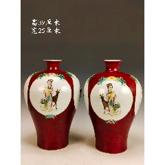 美品.款识“大清雍正年制”精工细作满工红釉开窗粉彩“鹤鹿同春.四美献寿