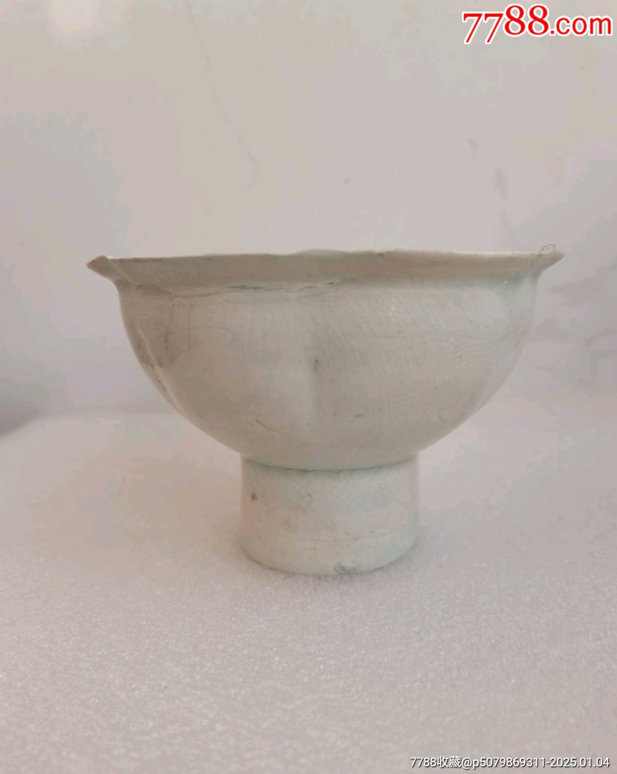 宋湖田窑影青釉海棠花口高足杯_青白瓷/影青瓷_京南古陶瓷苑【7788旧书网】