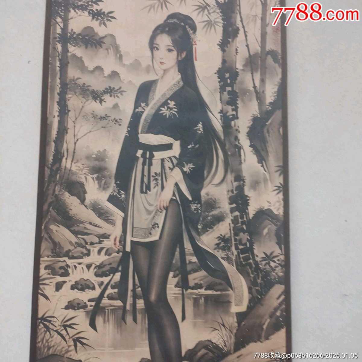 手繪一幅近現代趣味古裝美女著黑絲字畫_價格150元_第1張_7788收藏__收藏熱線