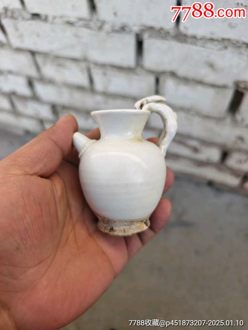 唐代邢窑白釉兽柄小执壶完整器形漂亮小巧精致尺寸见图-水壶/壶类
