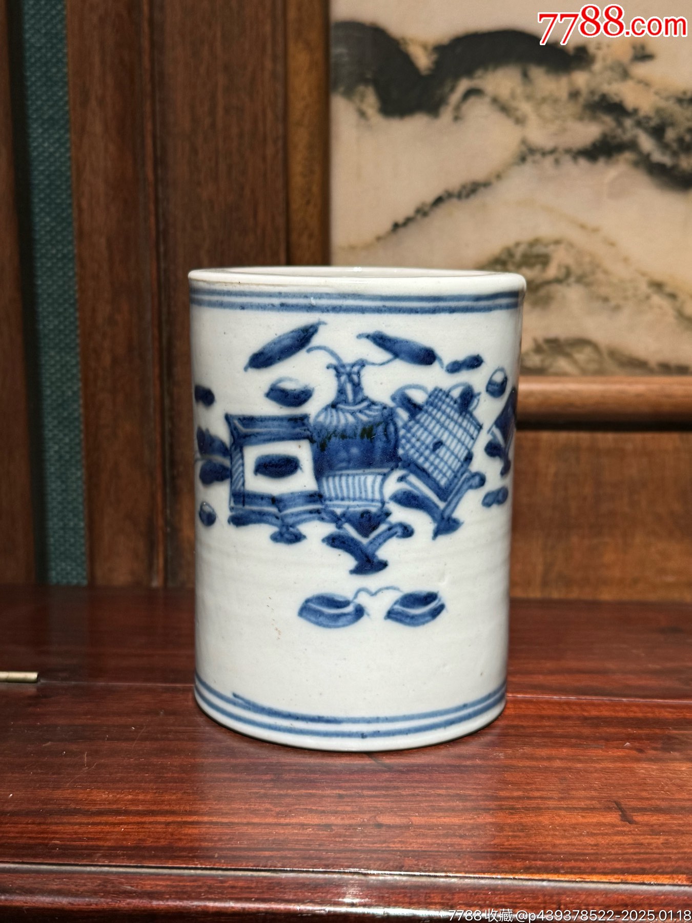 清中期青花博古纹笔筒-价格:1680元-se104836553-青花瓷-零售-7788收藏__收藏热线