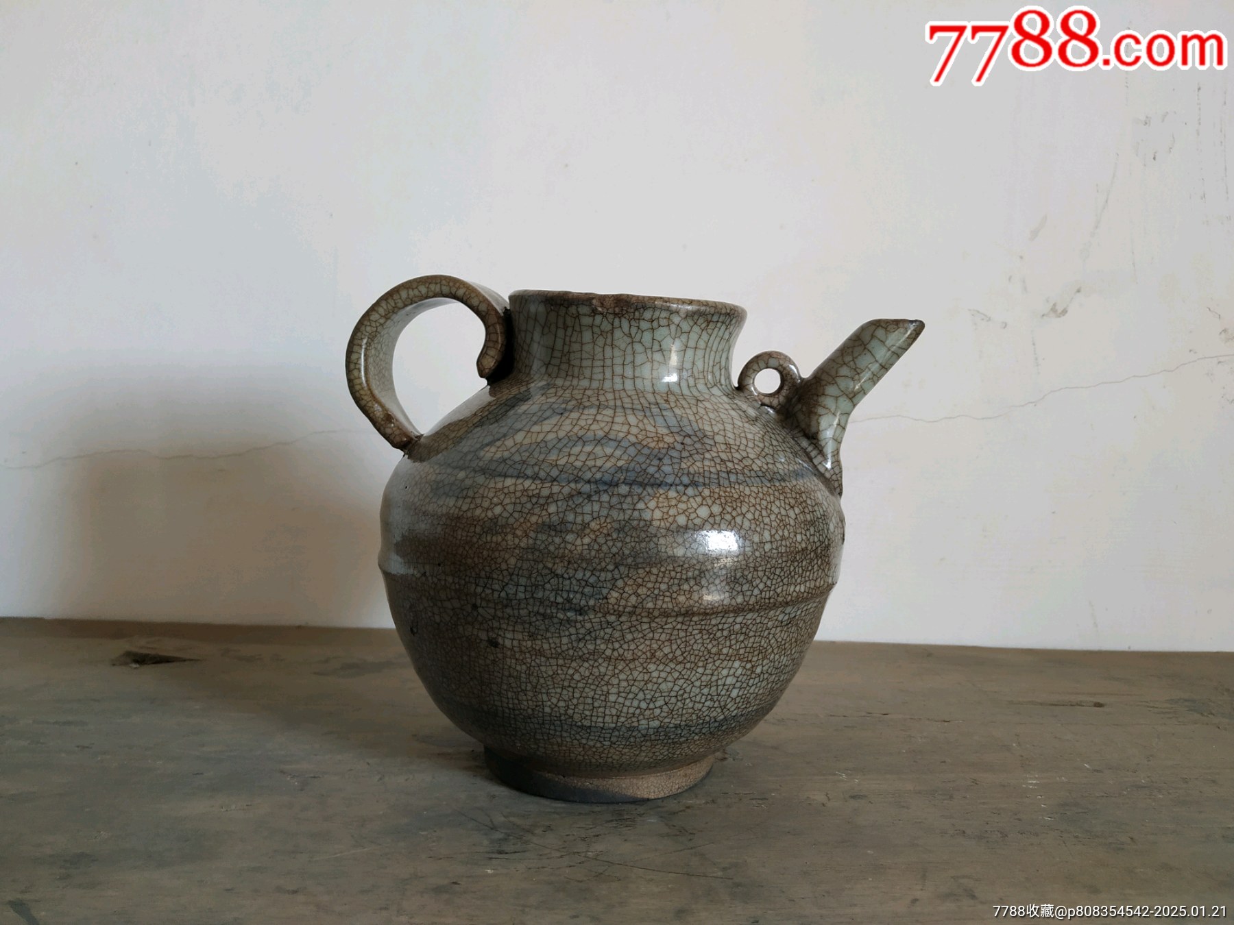 明代哥釉青花执壶_青花瓷_拾珍轩【7788铜炉收藏】