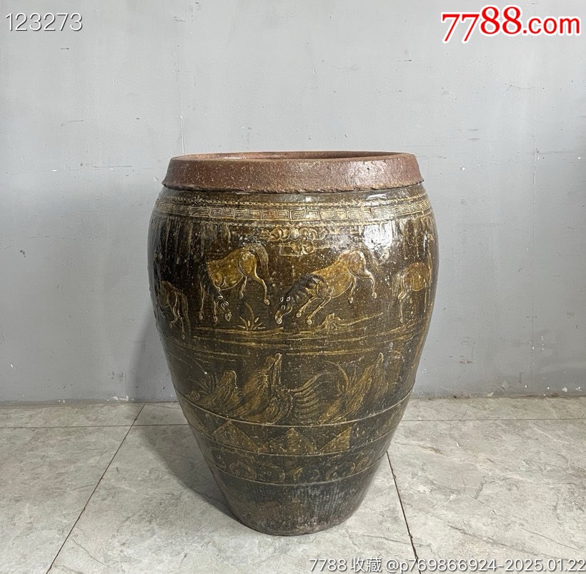 中国清時代染付大缸 清代全品大画缸，画工精美的八骏图-水族用品-7788商城