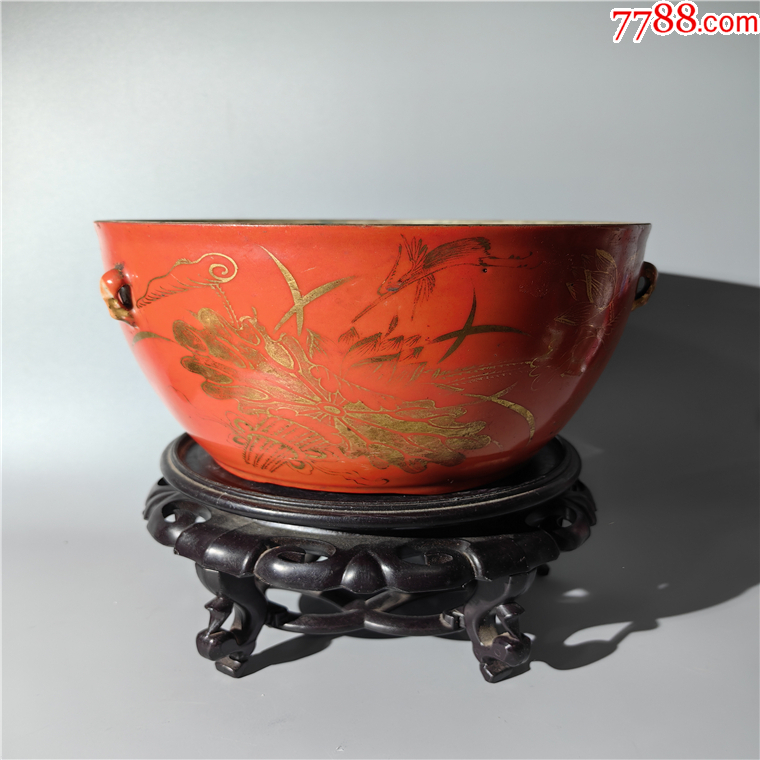 【PGT】1366 紅釉小罐 光绪矾红描金一鹭莲科罐盘碗杯碟壶罐瓶水洗水盂壁挂瓶盖碗炉_红釉瓷_