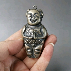 古玩舊藏雙面童子銀飾_雷雷的店