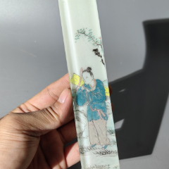 民國琉璃繪童子鎮(zhèn)紙包老老琉璃牌子掛墜把件帶板扳指飾品盤子_清茗敘瓷丶