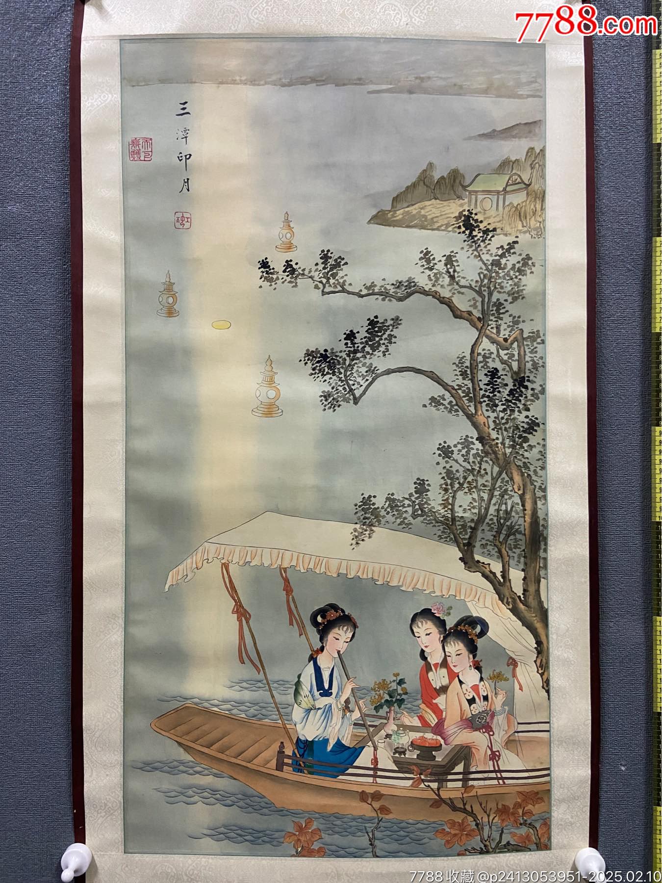 虹玉,八十年代工笔仕女画中堂《三潭印月图》国画书法古玩字画装饰挂画。绢本绫裱-价格:618元-se105106700-人物国画原作-零售 ...