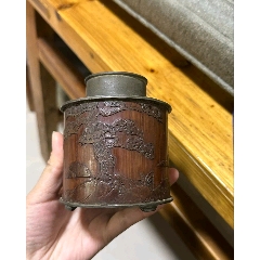 古玩舊藏竹雕嵌錫膽茶葉罐_雷雷的店