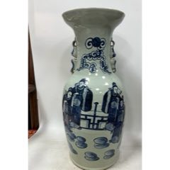 清代时期，豆青釉青花高加白五子夺魁大花瓶-青花瓷-7788红宝书