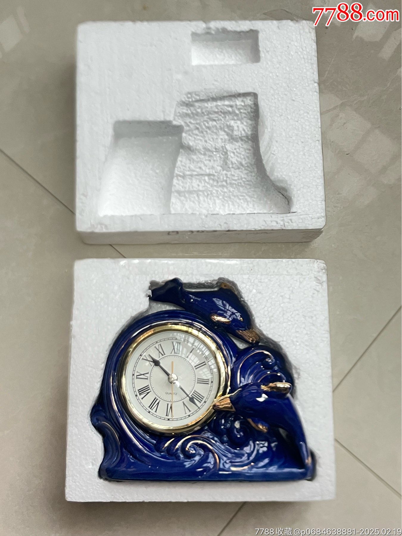 瓷座钟闹钟台钟表库存出口蓝釉瓷海豚造型电子表相机怀旧古玩老物件收藏-价格:50元-se105236866-闹钟/马蹄表-零售-7788收藏__收藏热线
