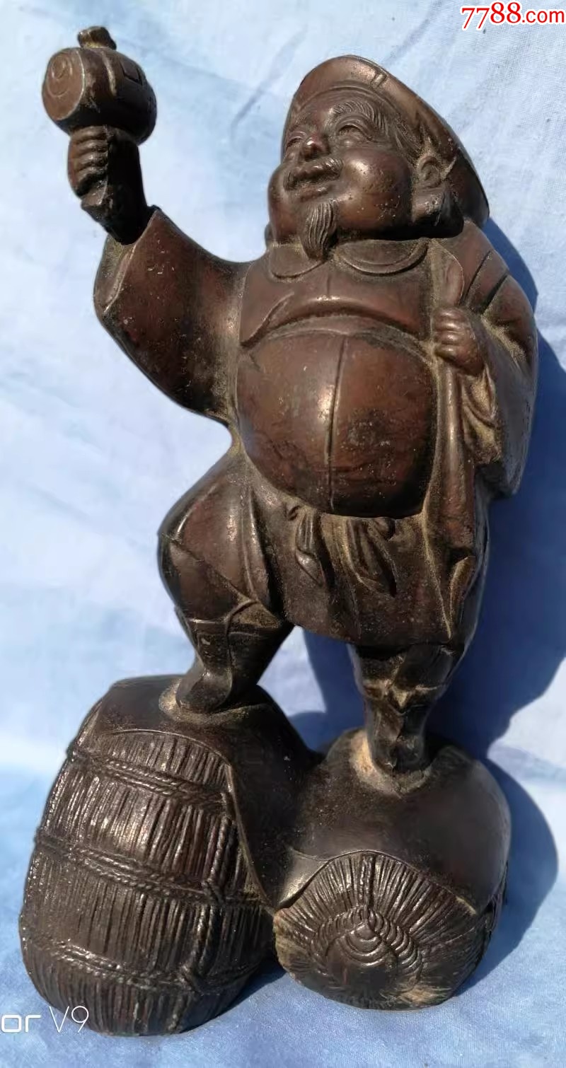 清代锡暗财神福寿财神背钱袋手持法器脚踏粮仓精美罕见-锡壶/锡器-7788