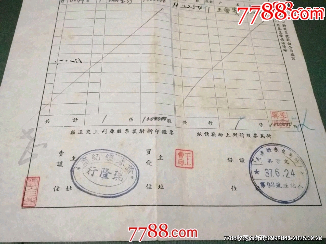民國38年【江南水泥股份有限公司，股票轉(zhuǎn)讓申請書】_價格60元_第4張_7788收藏__收藏?zé)峋€