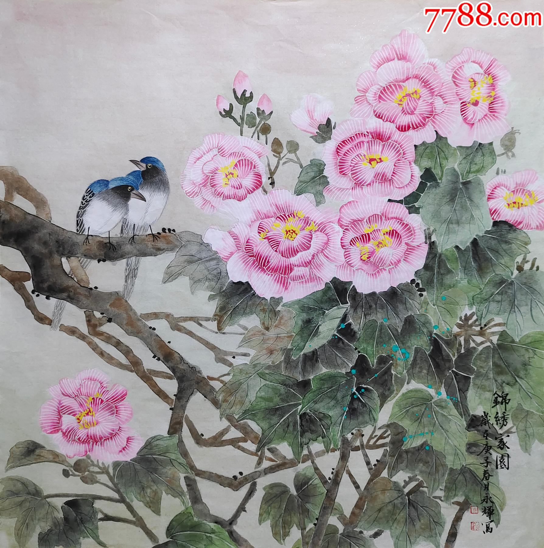 中美协会员周永辉没骨工笔花鸟画四尺斗方纯手绘超值放漏-花鸟