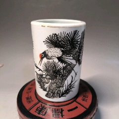 古玩舊藏民國(guó)墨彩花鳥(niǎo)筆筒_雷雷的店