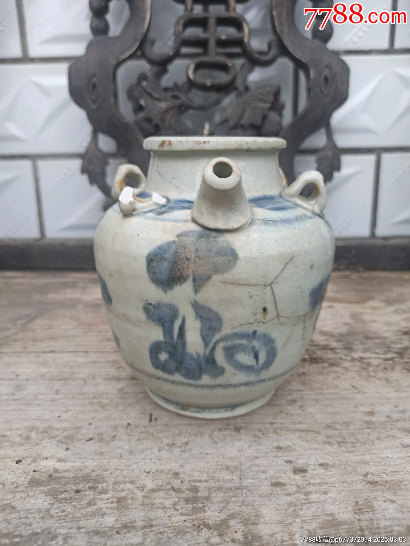 古美術品　染付(青花)急須　朱夫子治家格言　茶壺 古美術品 染付(青花)急須 朱夫子治家格言 茶壺