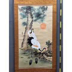 寿山，七十年代时期中国台湾画家花鸟中堂《松鹤图》国画书法古玩字画