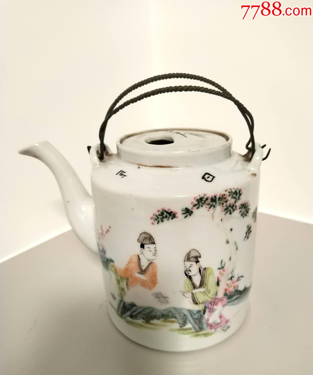 民国陈华珍的粉彩人物提梁壶-彩绘瓷/彩瓷-7788红宝书