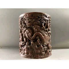 清代竹雕诗文人物笔筒-竹雕笔筒-7788旧书网