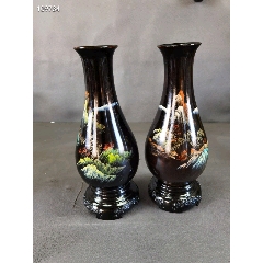 中国古玩　福建漆器 金彩画　大花瓶　台付 中国古玩 福建漆器 金彩画 大花瓶 台付