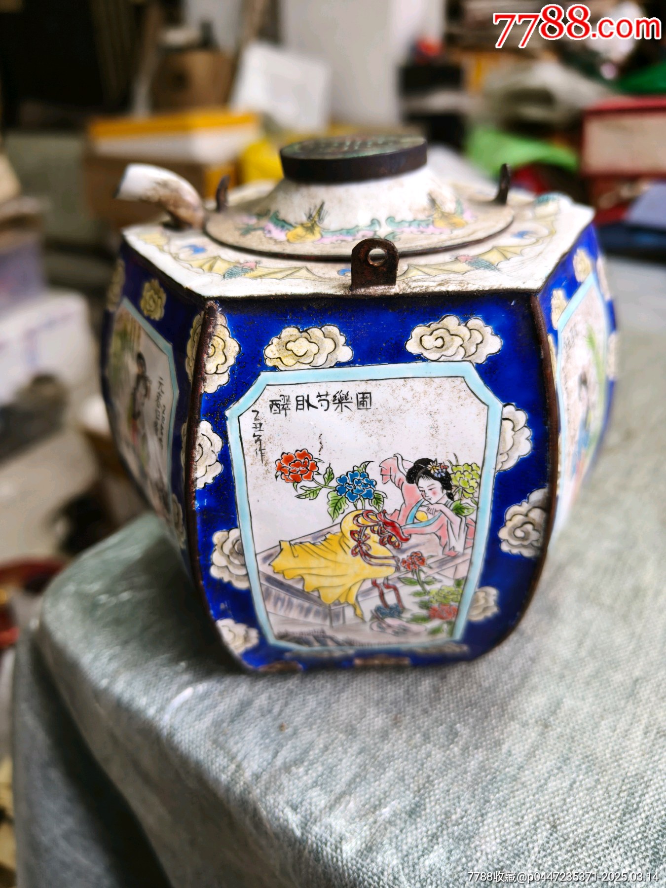六棱开窗铜壶，满身画工，底款磨了_铜壶/铜瓶_经纬古玩【7788文玩】