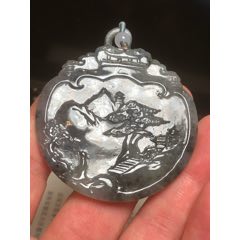 天然翡翠黑白灰水墨山水墜