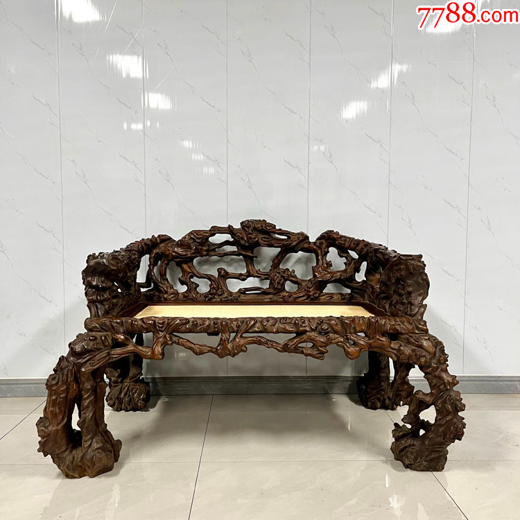 老黄花梨家具古董明清家具清代海南黄花梨海黄梅桩虬枝形宝座椅子-木椅