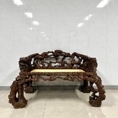 老黄花梨家具古董明清家具清代海南黄花梨海黄梅桩虬枝形宝座椅子-木椅
