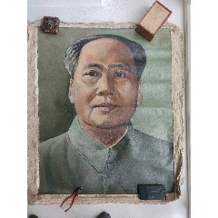 油画原画　30cm 「格子小人」 手绘厚布面油画《建国初期的毛泽东肖像》_油画原画_老虎头古玩店铺