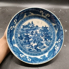 景德鎮(zhèn)紅旗瓷廠567手工手繪陶瓷黃希土青花梧桐山水壺承古玩收藏