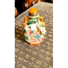 清代乾隆年制官款，铜胎珐琅彩鼻烟壶，尺寸7.7-6.5-2.2厘米，包老保真