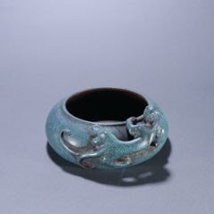 中国古美術品　清の時代　和田青玉 砡　筆洗　蘇工　188g 清代和田玉双鱼纹四方水洗-笔洗-7788红宝书
