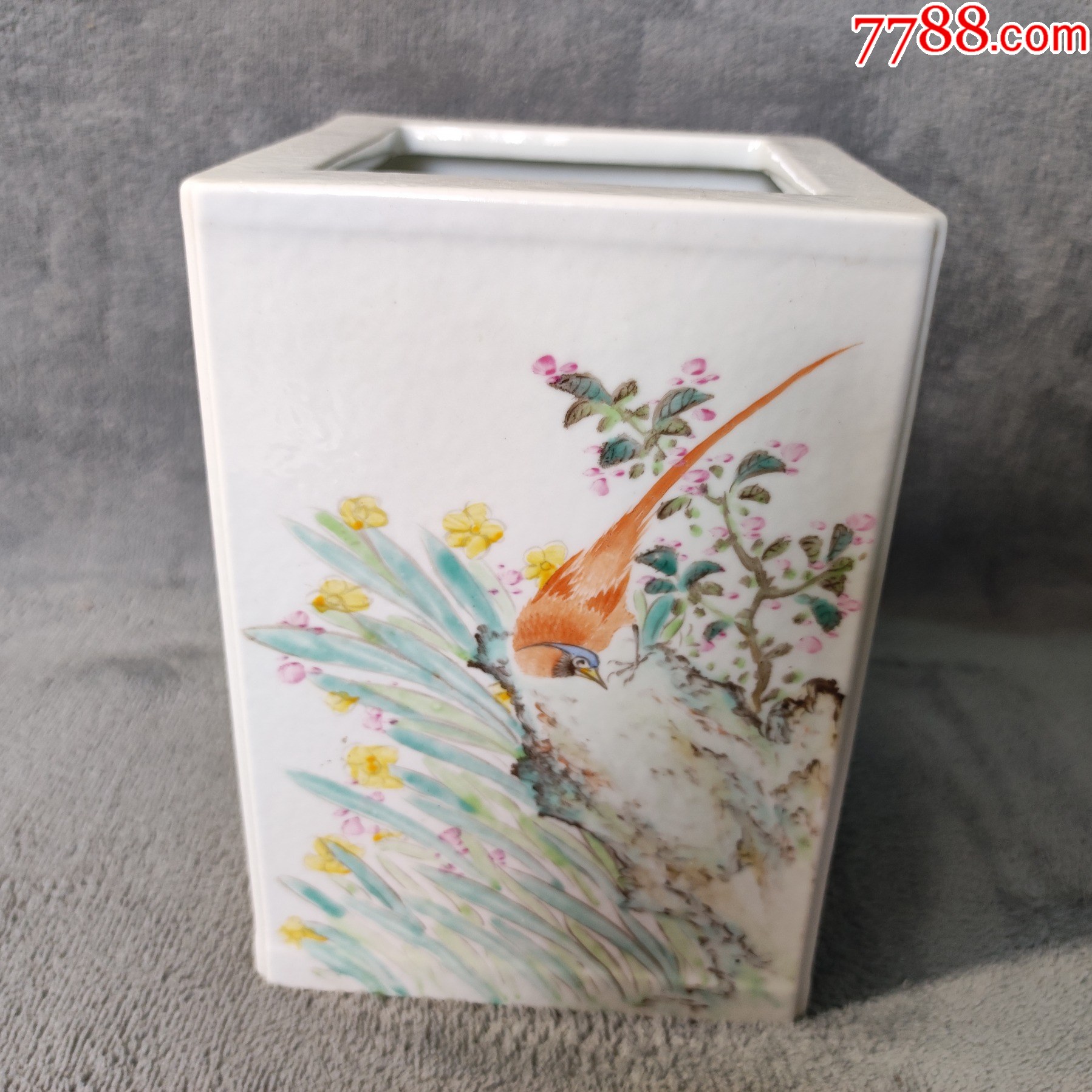 375#藏瓷567粉彩花鳥全工四面彩四方大筆筒艷影凌風(fēng)時次乙未春月金品卿_價格1199元【呈祥書畫苑】_第2張_7788收藏__收藏?zé)峋€