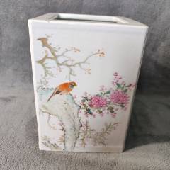 375#藏瓷567粉彩花鳥全工四面彩四方大筆筒艷影凌風(fēng)時(shí)次乙未春月金品卿(se105835528)_呈祥書畫苑