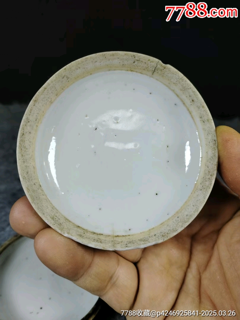 晚清粉彩五子登科人物印泥盒，品相如圖沿短線及使用螞蟻咬余完好尺寸直徑8.5cm_價格388元_第6張_7788收藏__收藏?zé)峋€