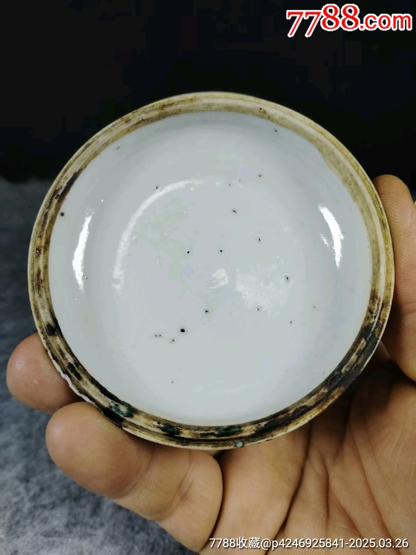 晚清粉彩五子登科人物印泥盒，品相如圖沿短線及使用螞蟻咬余完好尺寸直徑8.5cm_價格388元_第7張_7788收藏__收藏?zé)峋€