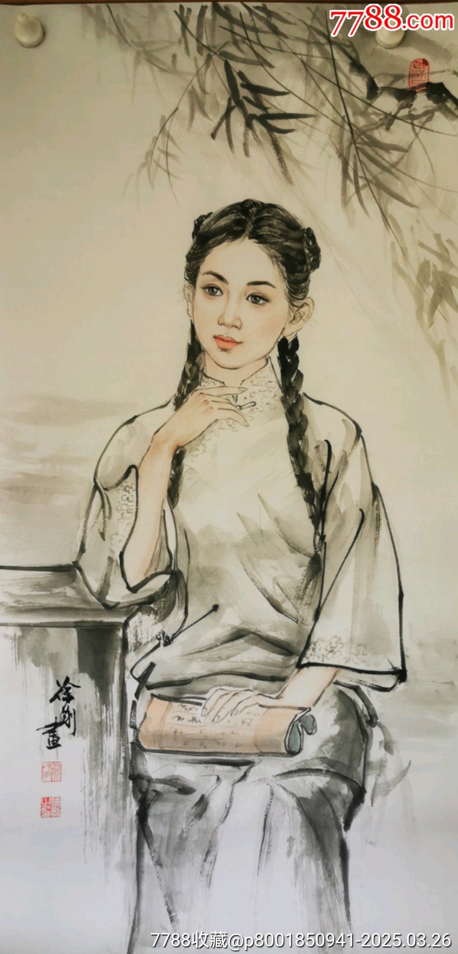 徐刚国画人物古风民国少女-人物国画原作-7788红宝书