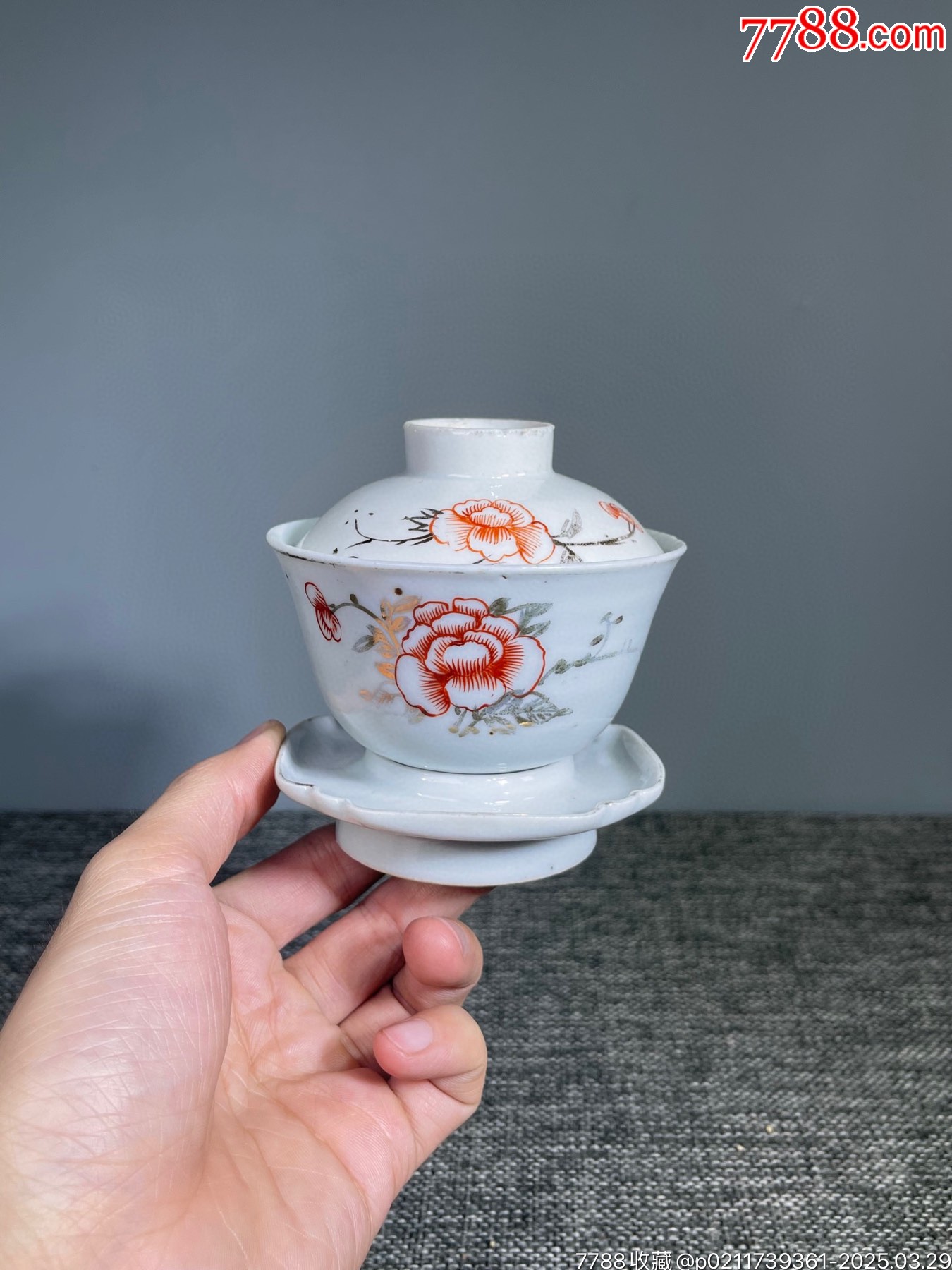 中国　同治年製款　粉彩　螽斯柘榴文　八角煎茶碗　五客　時代箱付　M　R6249E 中国 同治年製款 粉彩 螽斯柘榴文 八角煎茶碗 五客 時代箱付 M