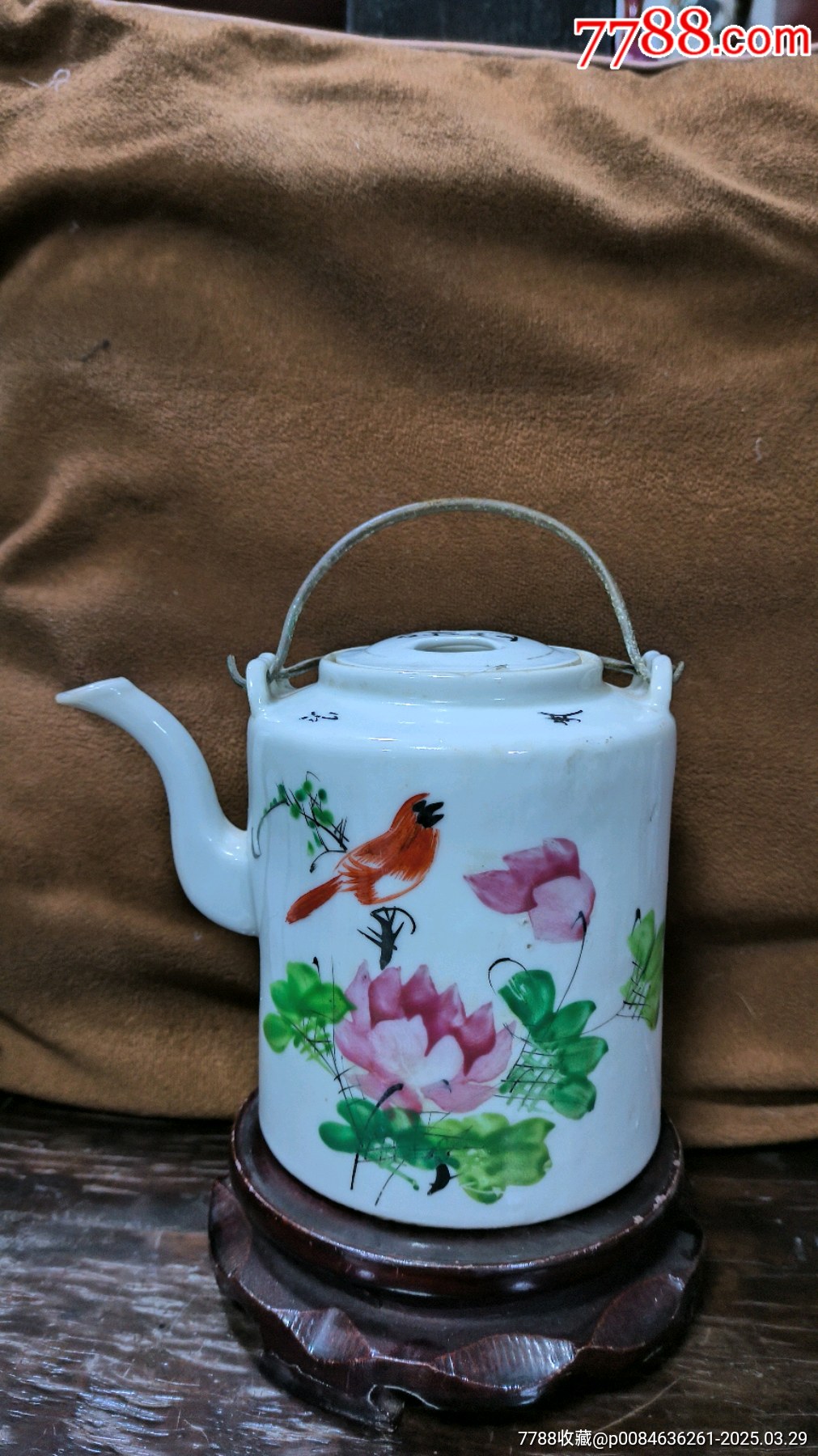 民国期 粉彩色絵『鳥花鳥漢詩文』飾壺 水指 鉢☆唐