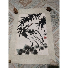 李苦禅 鷺画 まくり 模写 Q-460