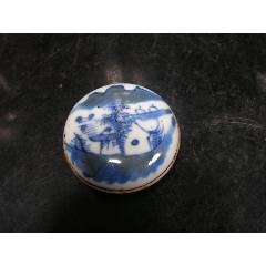 磁器刻藍花青釉  印泥盒  古文房具  書道具  現代工芸品 美術品 置物 全品嘉道青花渔樵耕读印泥盒_青花瓷_祝桥古玩【7788红宝书】
