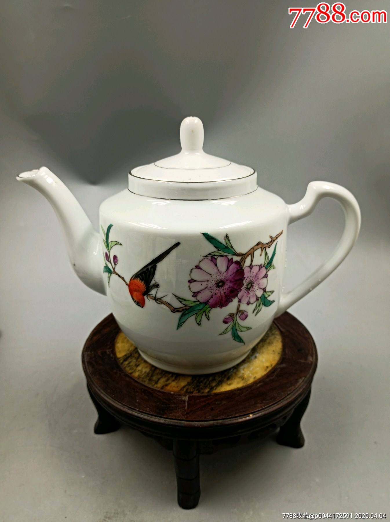 文*景德镇手绘粉彩花鸟壶-彩绘瓷/彩瓷-7788文玩