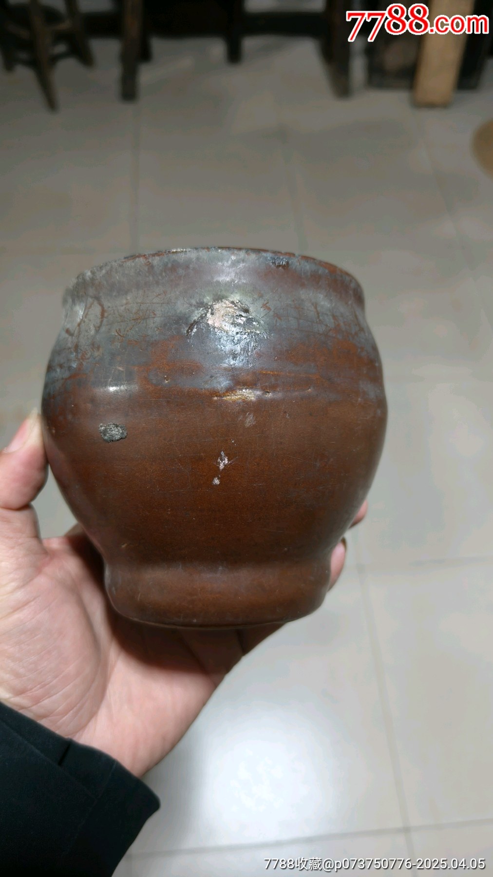 酱紫釉臼子，香炉-酱釉瓷/紫金釉-7788红宝书